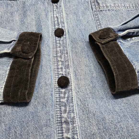 Vintage Westbound Denim Shirt Womens 1X Plus Button Up Long Sleeve Velour Accent - Picture 7 of 16